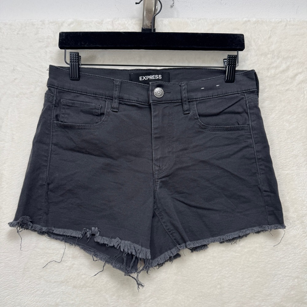 Express Denim Shorts Womens 4 Gray Shortie‎ Mid Rise Stretch+ Raw Hem